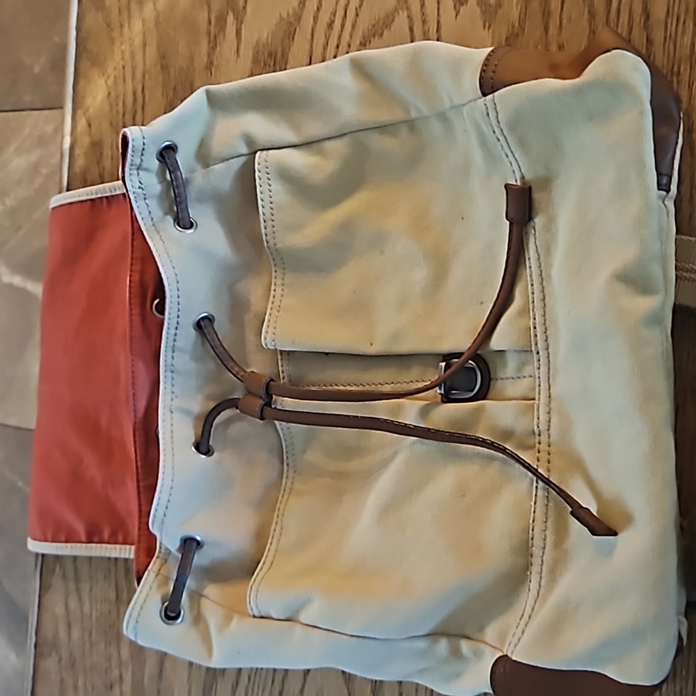 Fossil Tan Canvas And Leather Drawstring Backpack… - image 5